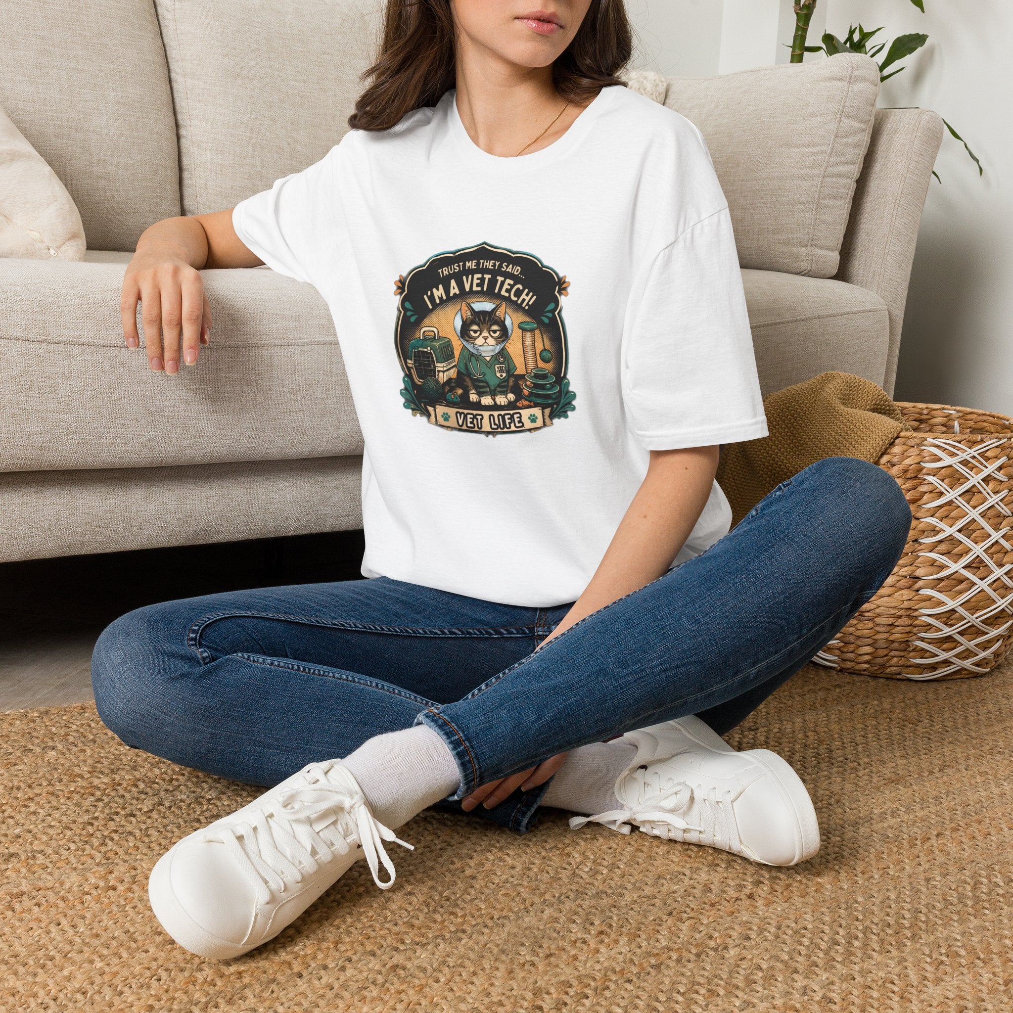 Funny Vet Tech Cat Tee: “Trust Me...I'm a Vet Tech They Said”