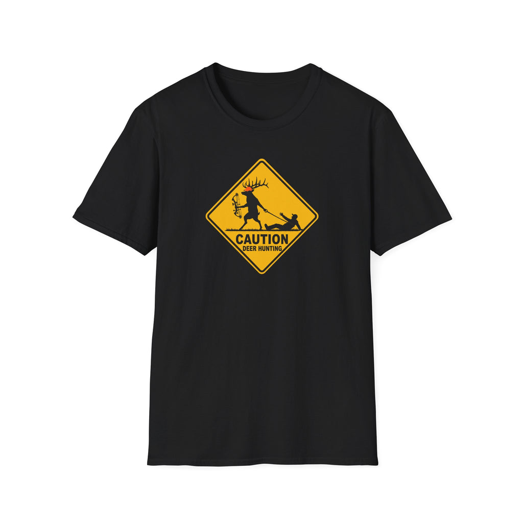 Caution Deer Hunting T-Shirt — Funny Hunter Road Sign Tee