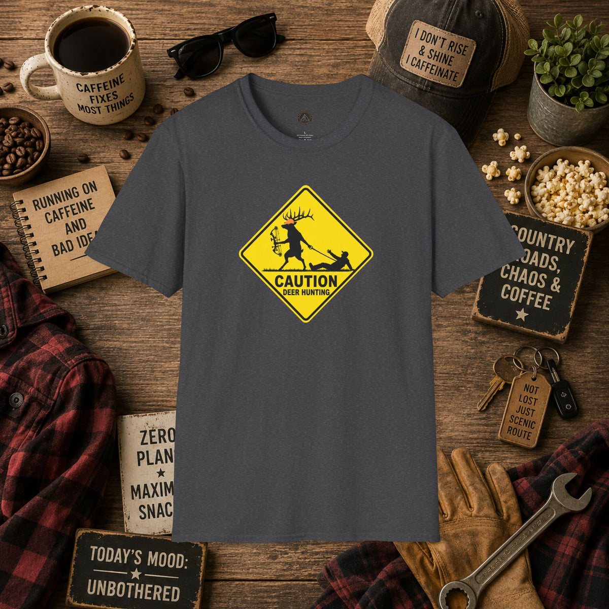Caution Deer Hunting - Hunter Road Sign Tee