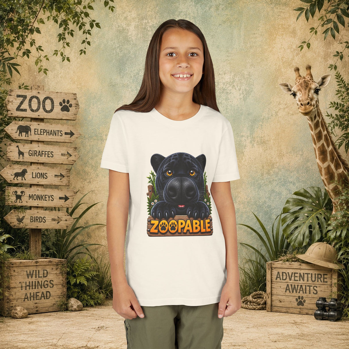 Youth Tee — Cute Black Panther "Zoopable" Kids Graphic T-Shirt