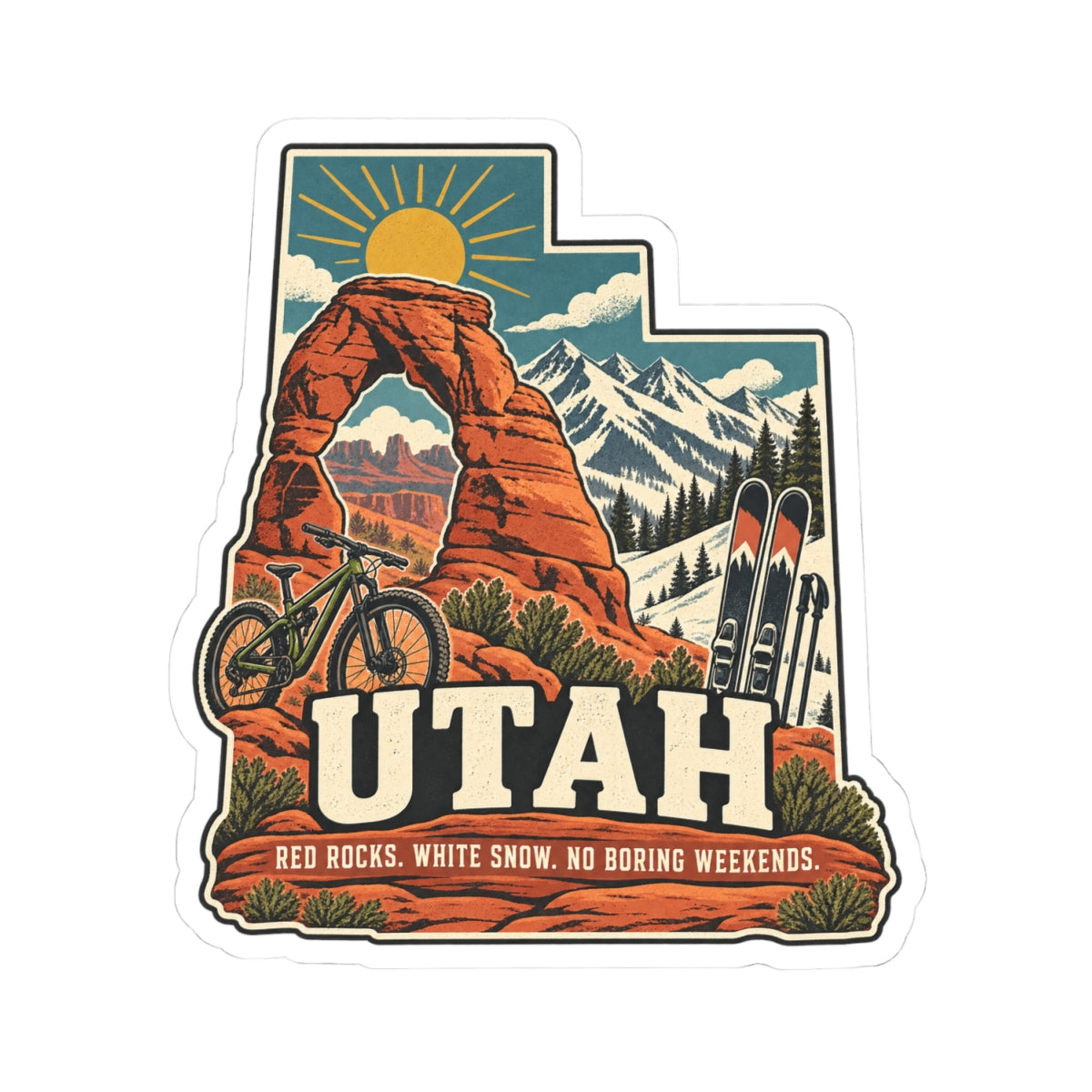 Utah State Map Kiss-Cut Sticker — Vintage Scenic Landmark