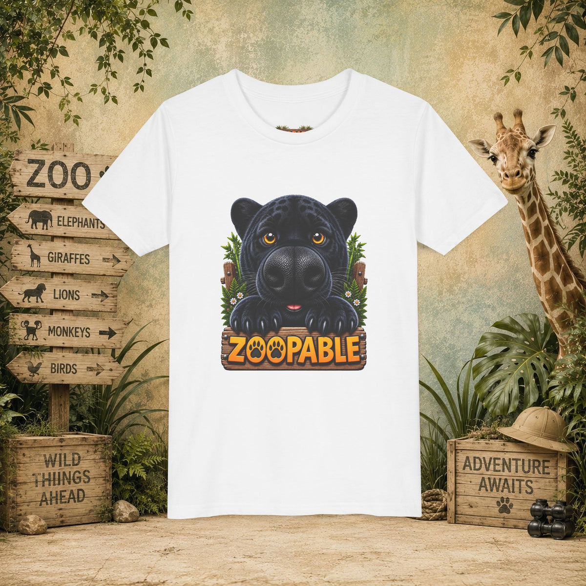 Youth Tee — Cute Black Panther "Zoopable" Kids Graphic T-Shirt