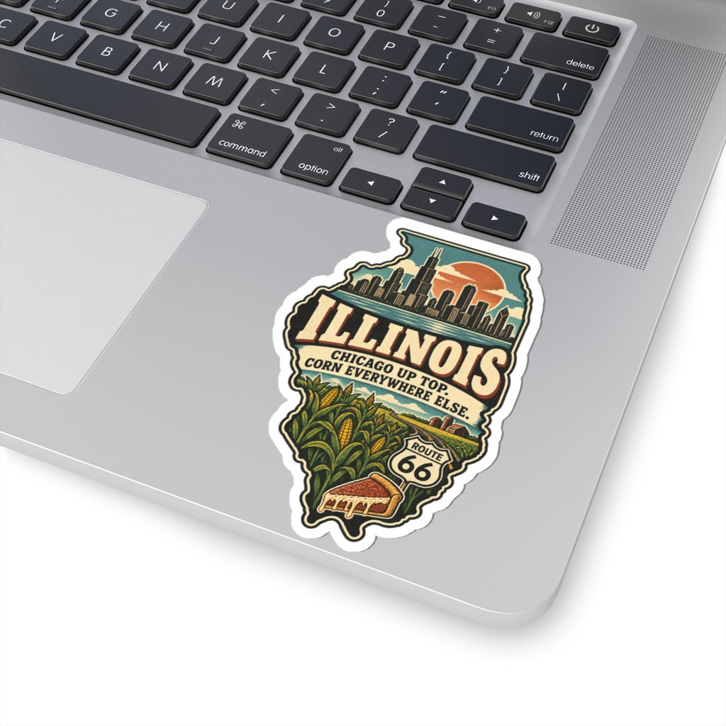 Illinois State Map Kiss-Cut Sticker — Vintage Scenic Landmark