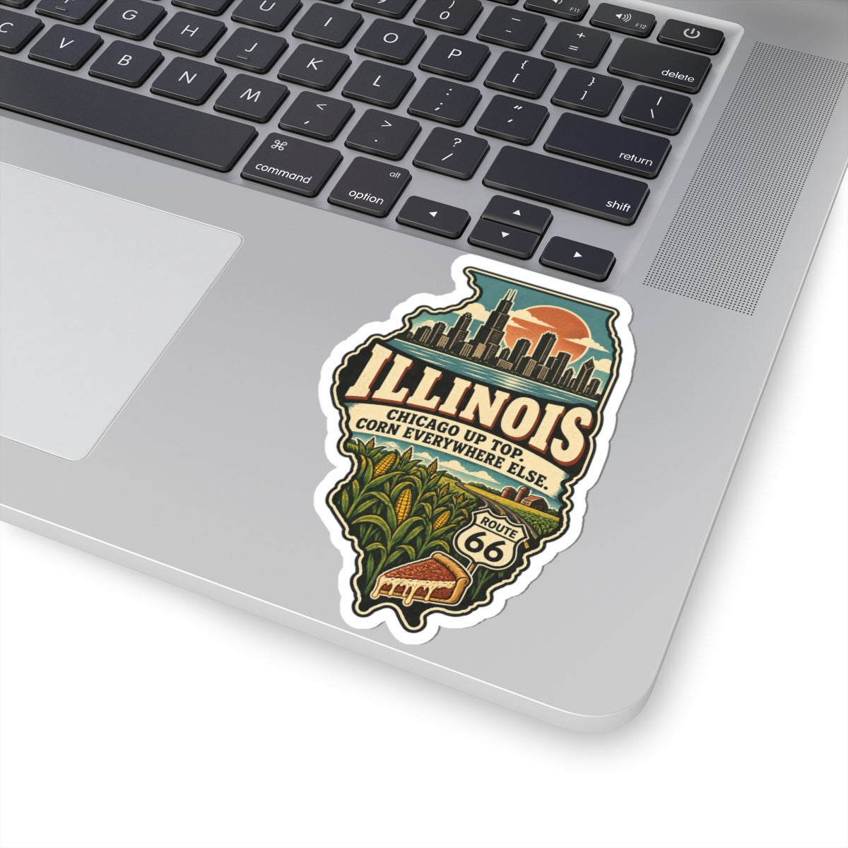 Illinois State Map Kiss-Cut Sticker — Vintage Scenic Landmark