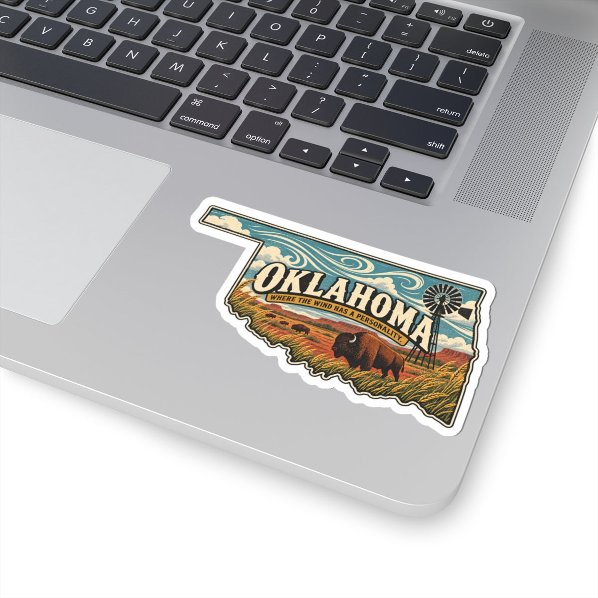 Oklahoma State Map Kiss-Cut Sticker — Vintage Scenic Landmark