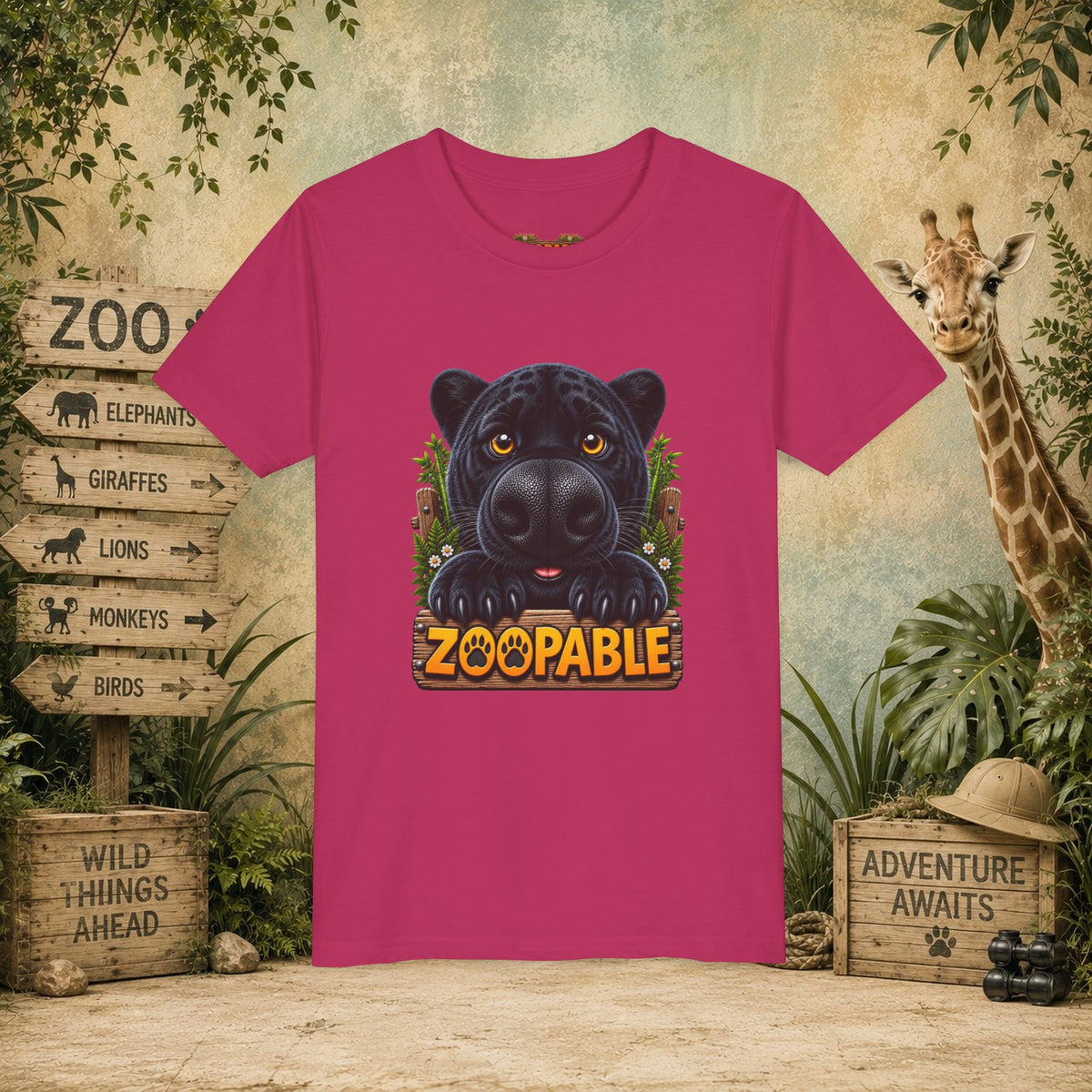 Youth Tee — Cute Black Panther "Zoopable" Kids Graphic T-Shirt