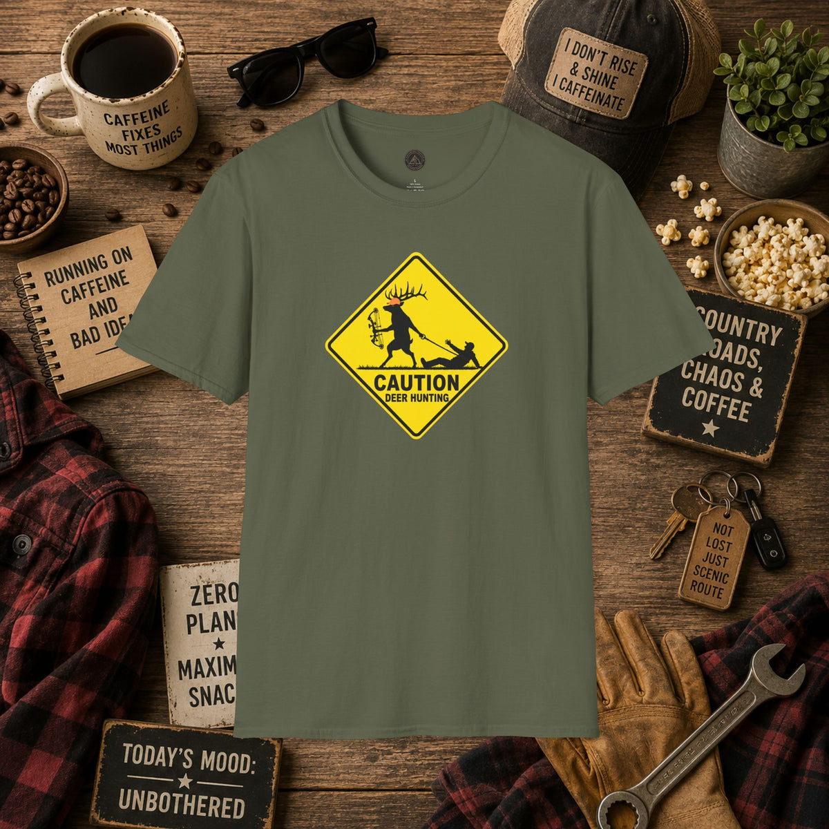Caution Deer Hunting - Hunter Road Sign Tee