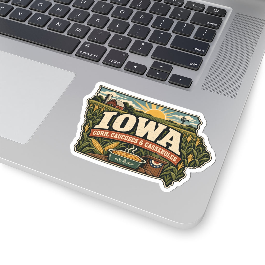 Iowa State Map Kiss-Cut Sticker — Vintage Scenic Landmark