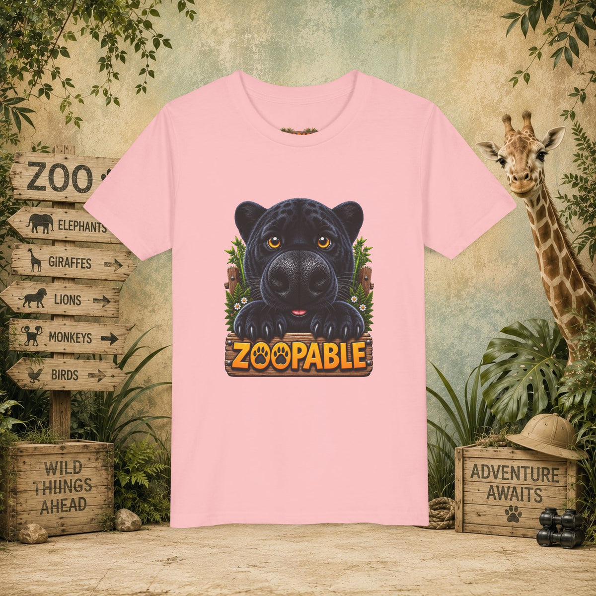 Youth Tee — Cute Black Panther "Zoopable" Kids Graphic T-Shirt