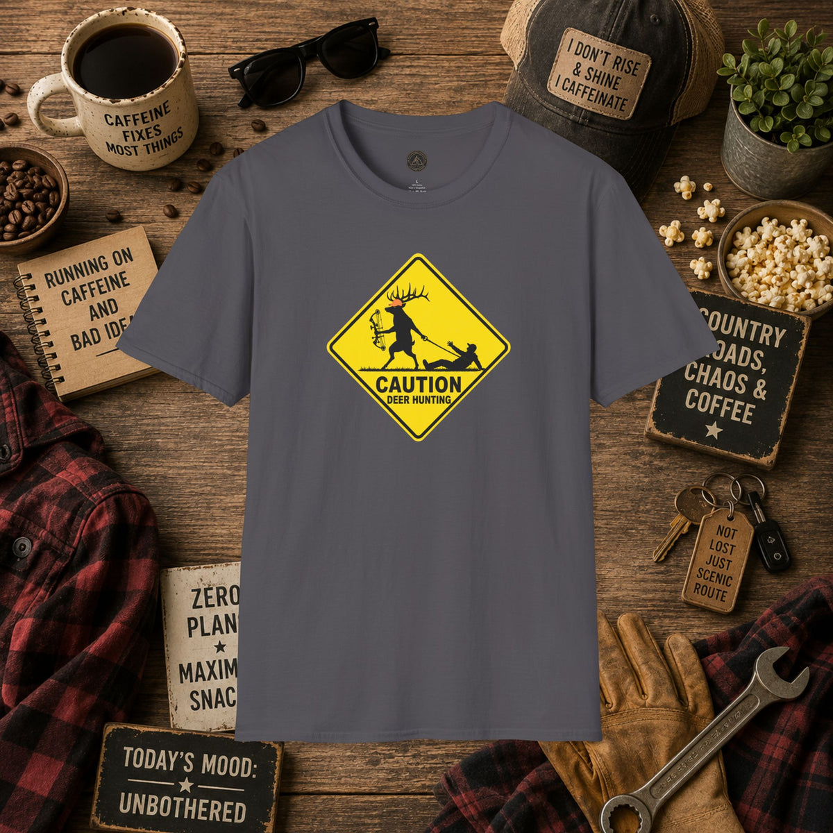Caution Deer Hunting - Hunter Road Sign Tee