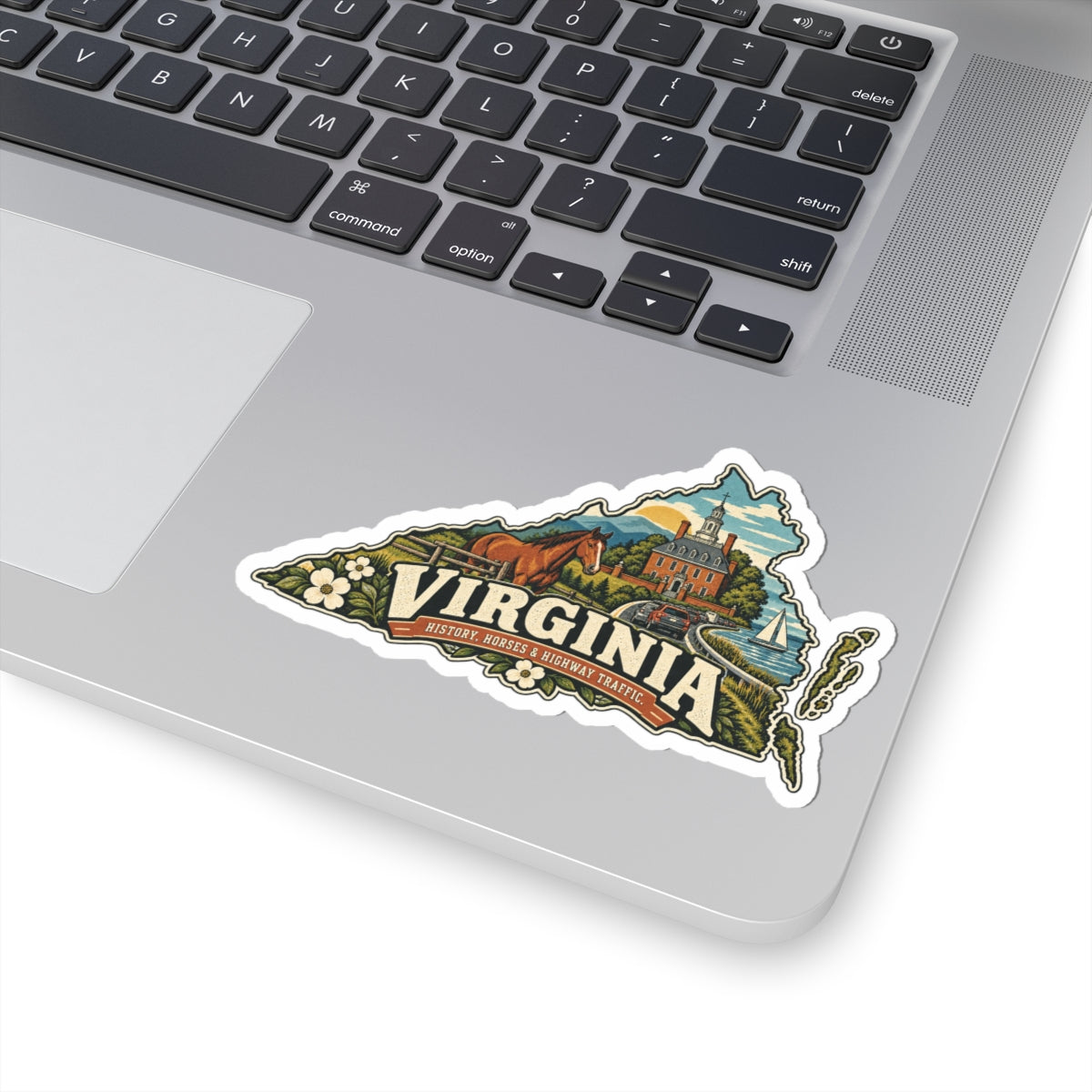 Virginia State Map Kiss-Cut Sticker — Vintage Scenic Landmark