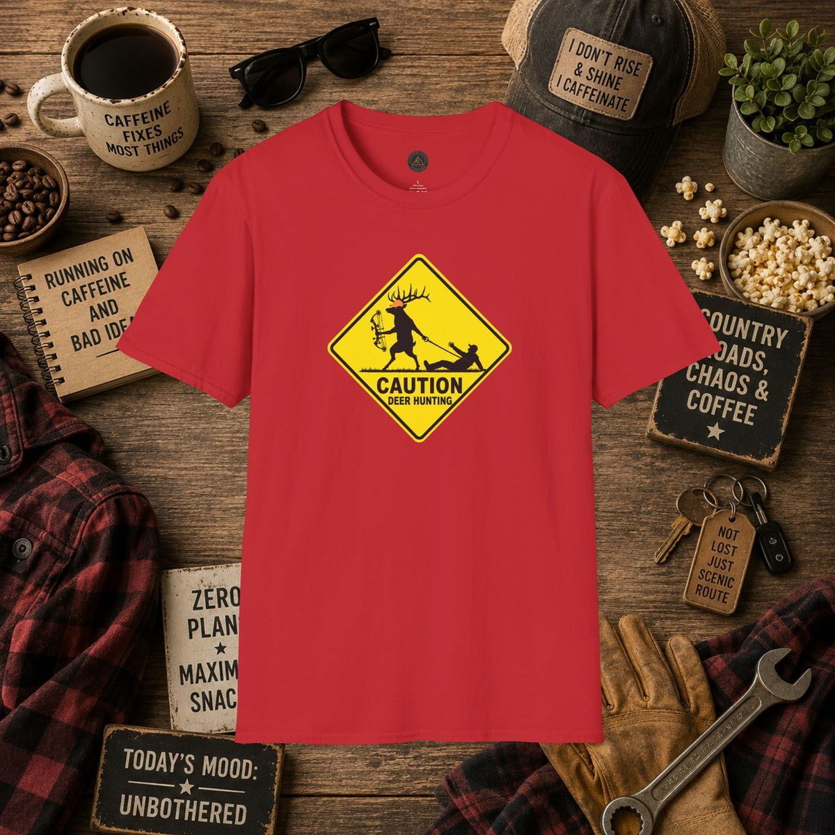Caution Deer Hunting - Hunter Road Sign Tee