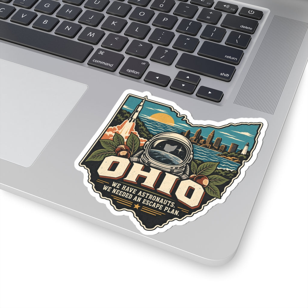 Ohio State Map Kiss-Cut Sticker — Vintage Scenic Landmark