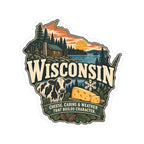 Wisconsin State Map Kiss-Cut Sticker — Vintage Scenic Landmark
