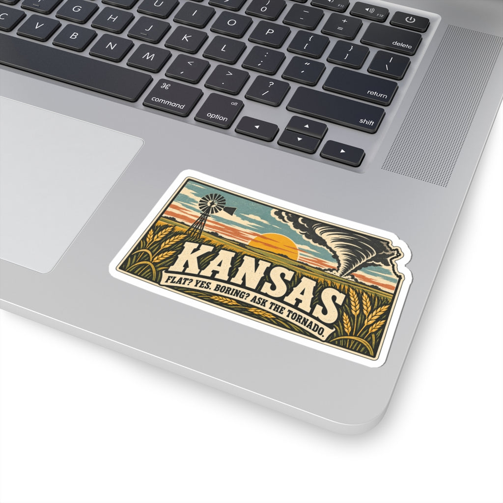 Kansas State Map Kiss-Cut Sticker — Vintage Scenic Landmark