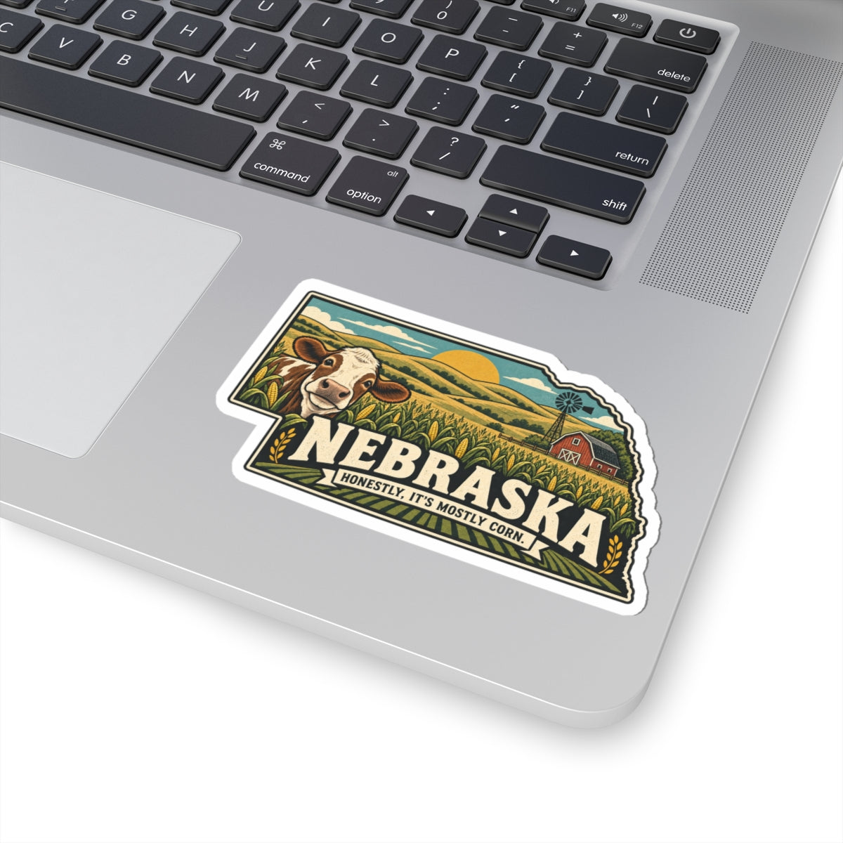 Nebraska State Map Kiss-Cut Sticker — Vintage Scenic Landmark