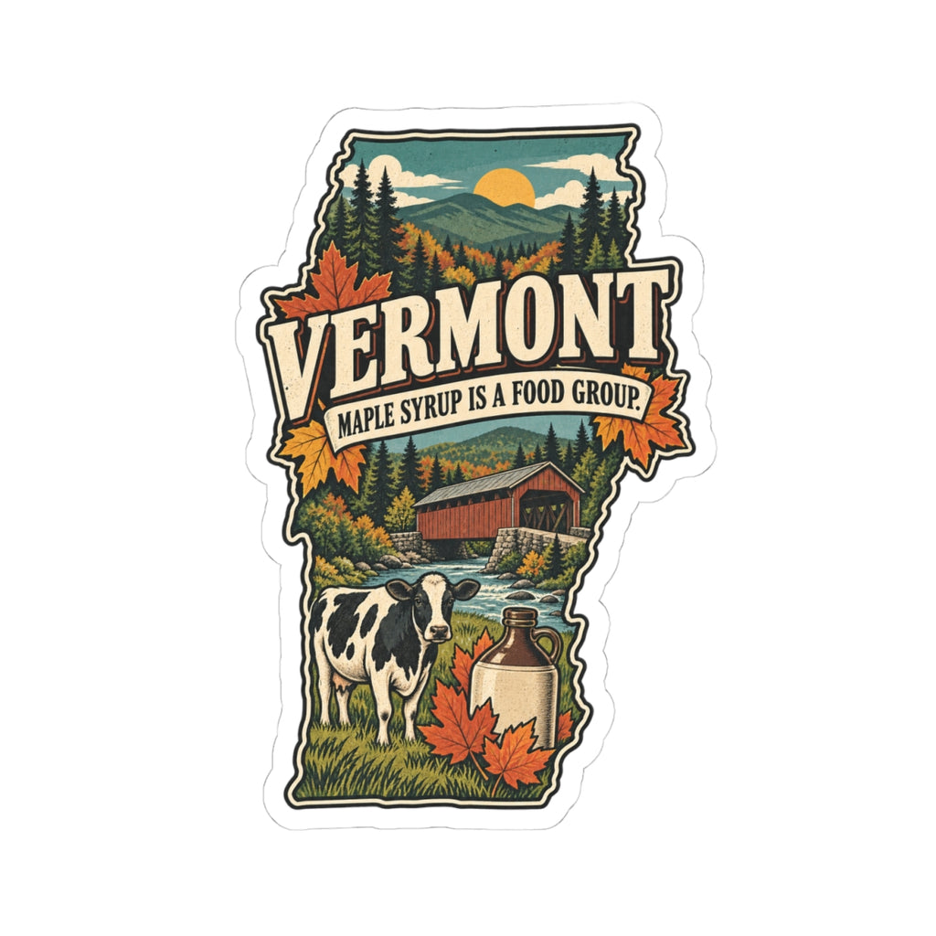 Vermont State Map Kiss-Cut Sticker — Vintage Scenic Landmark