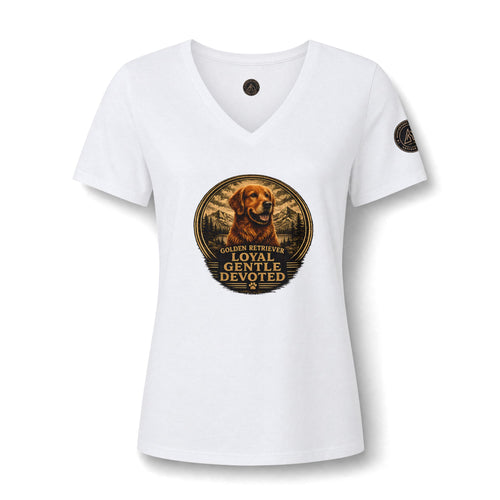 Golden Retriever V-Neck Tee — "Loyal Gentle Devoted" Dog Lover Shirt