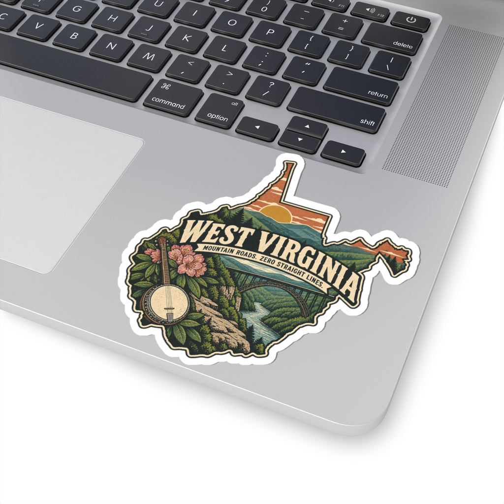 West Virginia State Map Kiss-Cut Sticker — Vintage Scenic Landmark