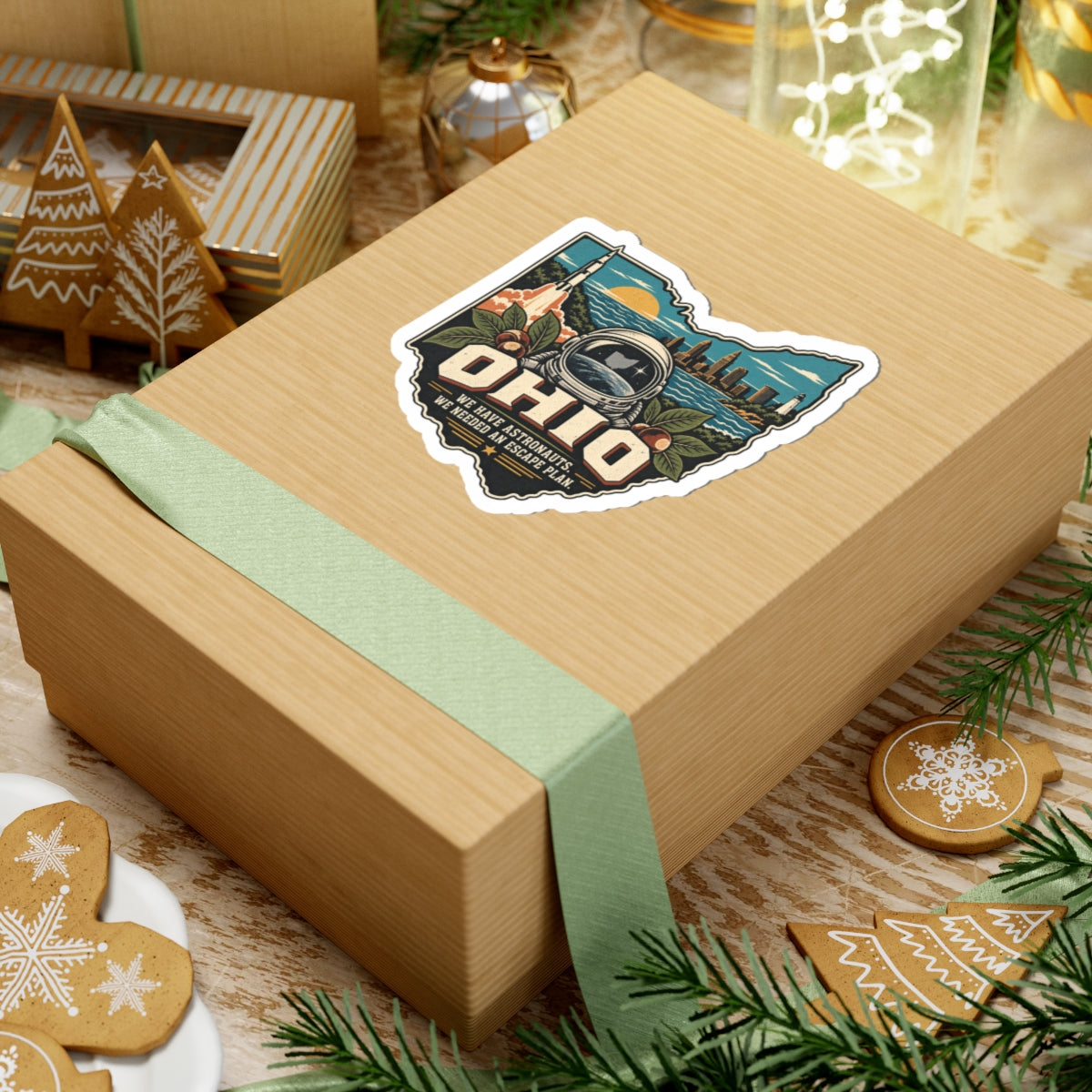 Ohio State Map Kiss-Cut Sticker — Vintage Scenic Landmark