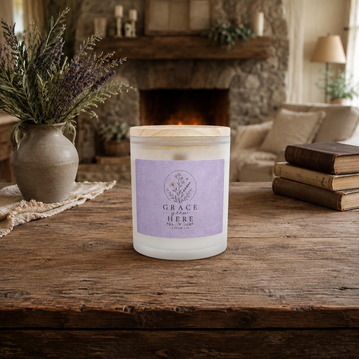 Grace Grew Here, Frosted Glass Soy Candle, 11oz