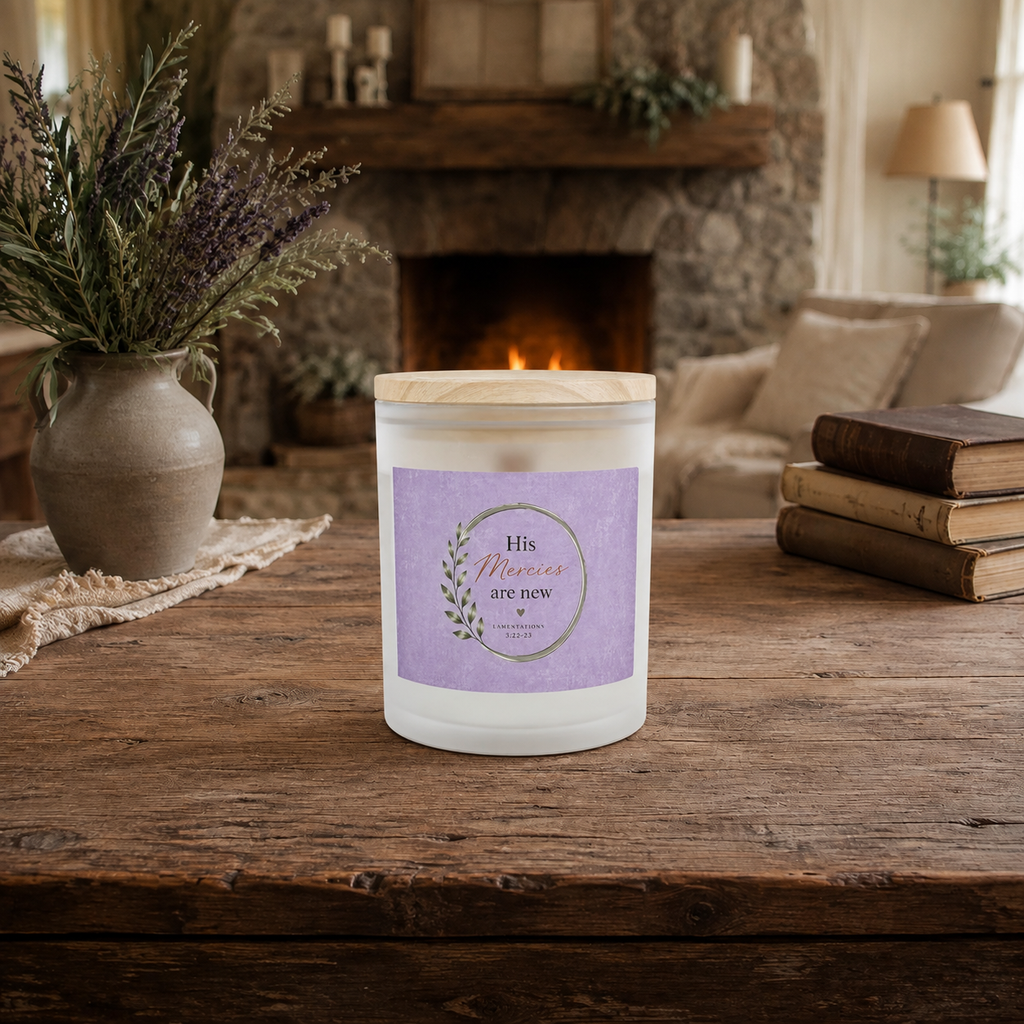 His Mercies Are New, Frosted Glass Soy Candle,11oz