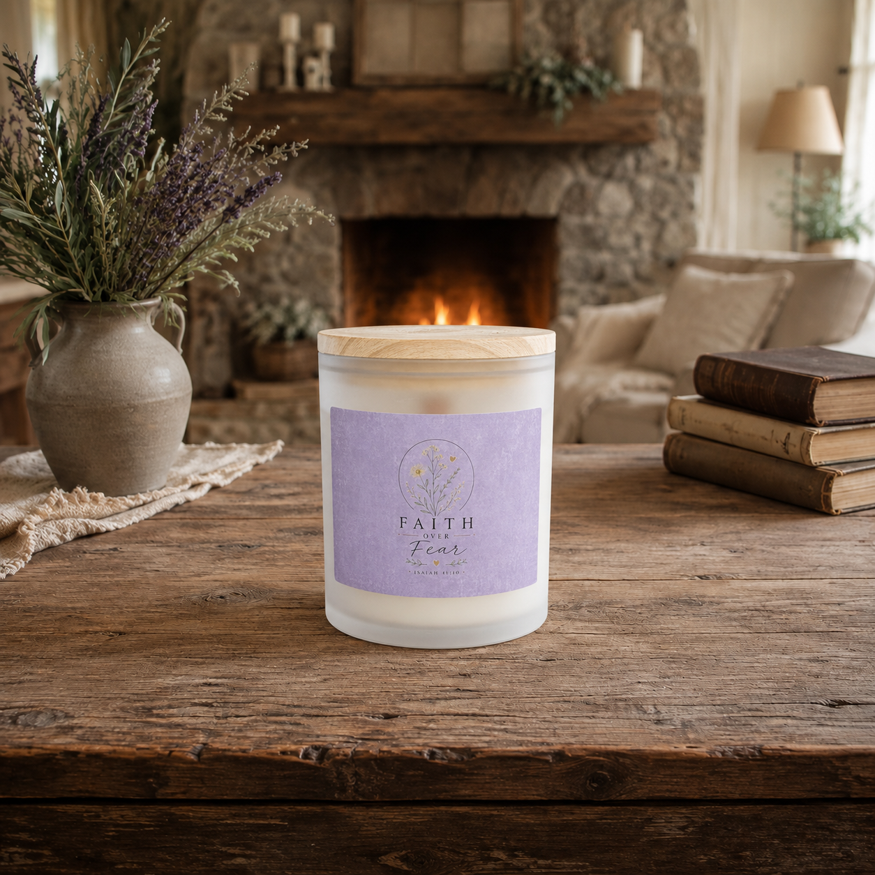 Faith Over Fear Frosted Glass Soy Candle, 11oz