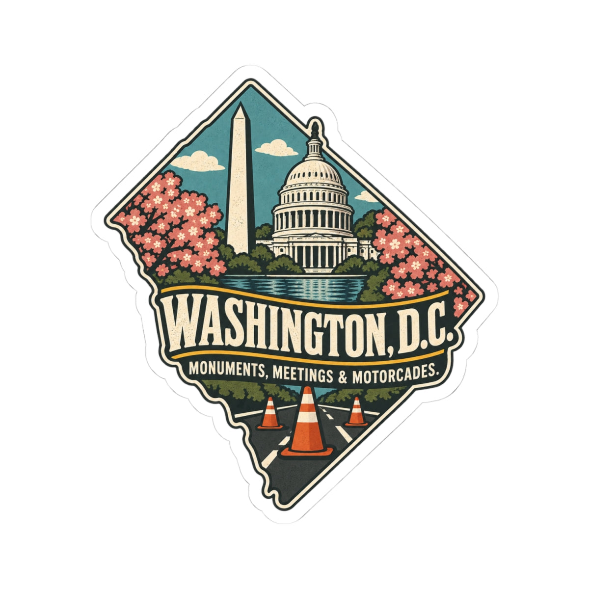 Washington D.C. State Map Kiss-Cut Sticker — Vintage Scenic Landmark