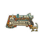 Massachusetts State Map Kiss-Cut Sticker — Vintage Scenic Landmark