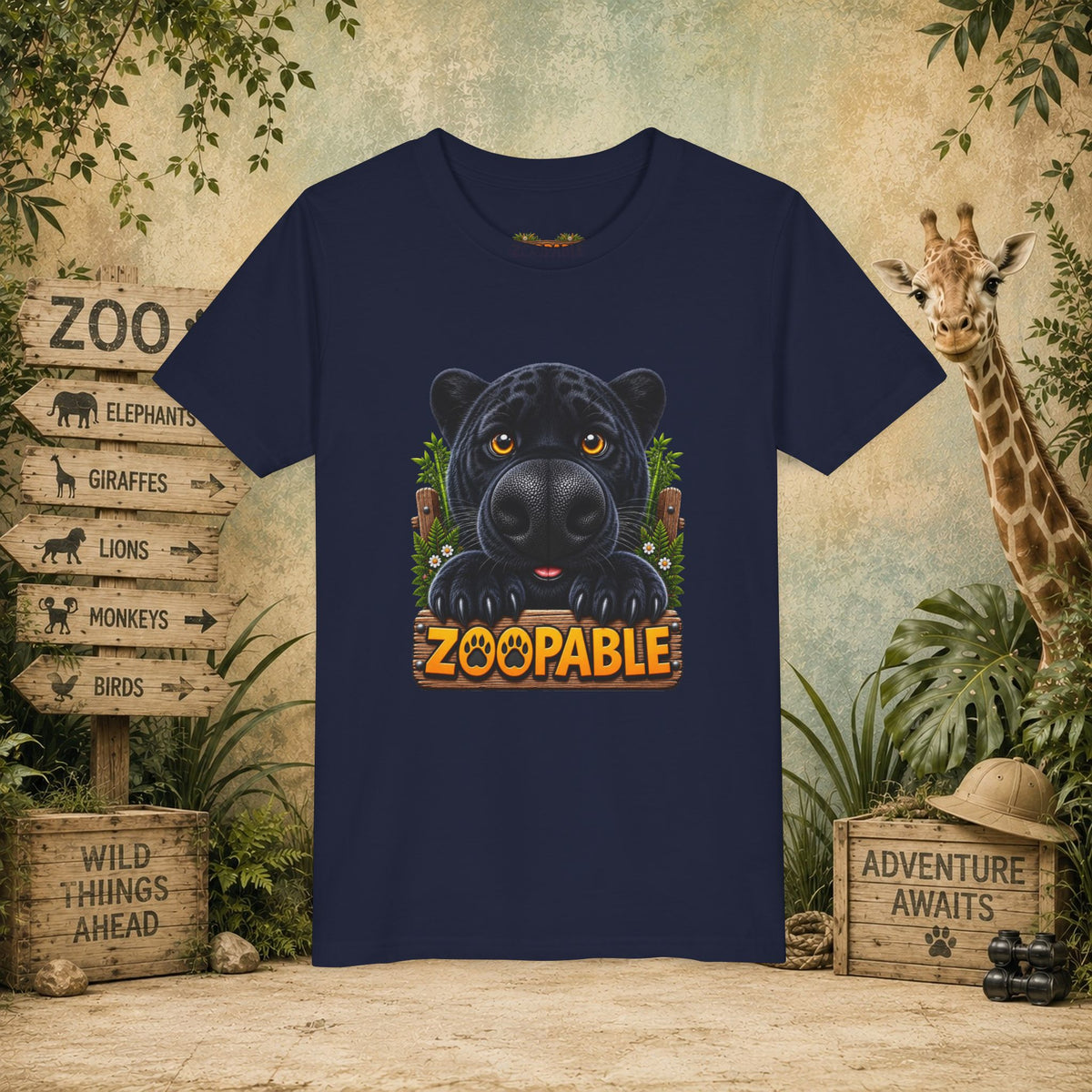 Youth Tee — Cute Black Panther "Zoopable" Kids Graphic T-Shirt