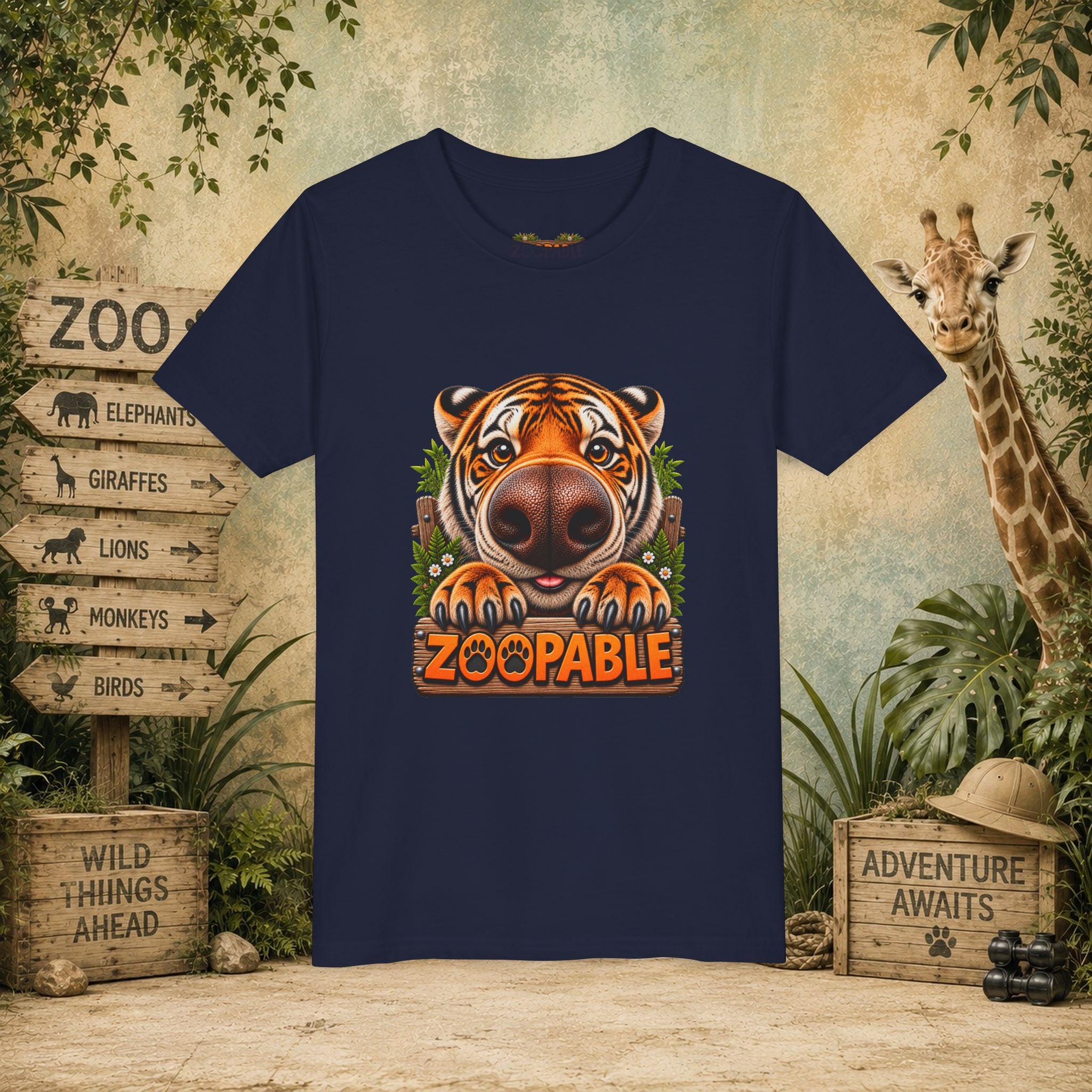 Youth Tiger Tee — "Zoopable" Cute Cartoon Wildlife Kids Shirt