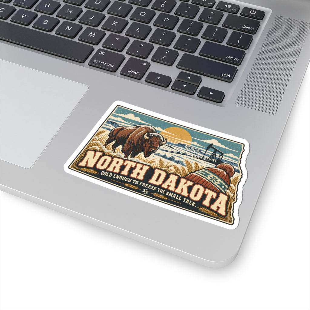North Dakota State Map Kiss-Cut Sticker — Vintage Scenic Landmark