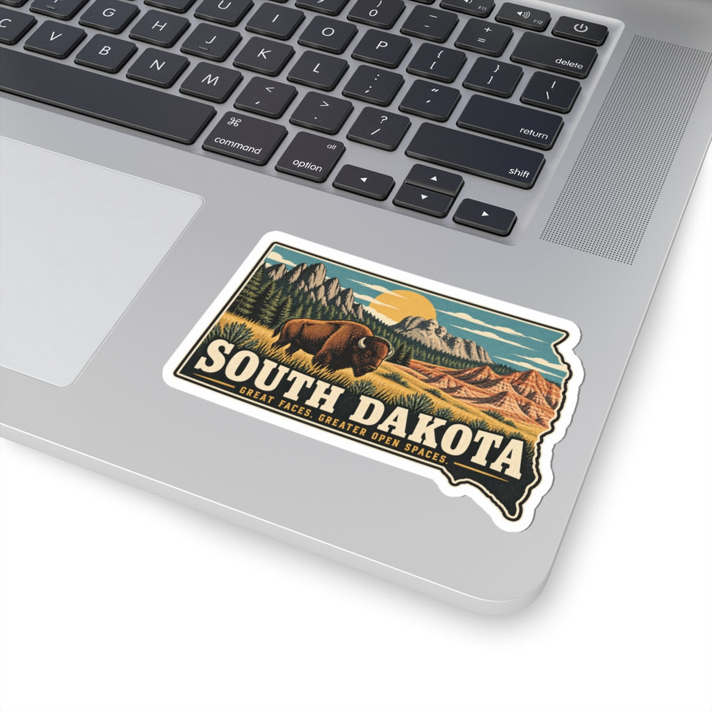 South Dakota State Map Kiss-Cut Sticker — Vintage Scenic Landmark