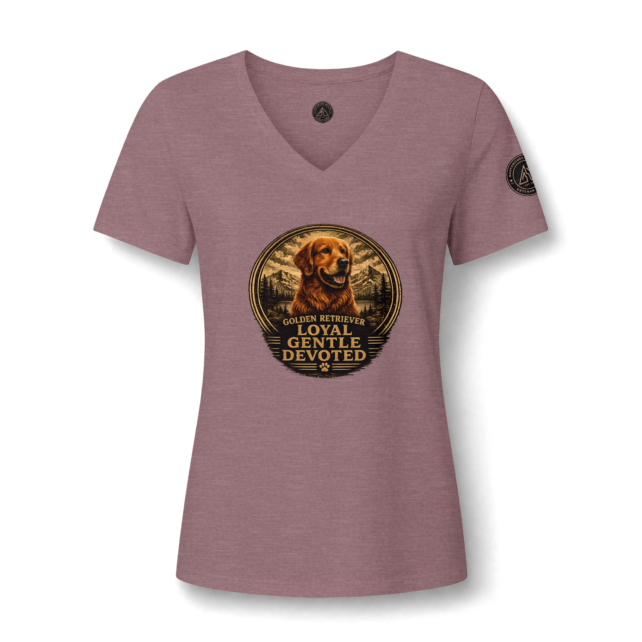 Golden Retriever V-Neck Tee — "Loyal Gentle Devoted" Dog Lover Shirt