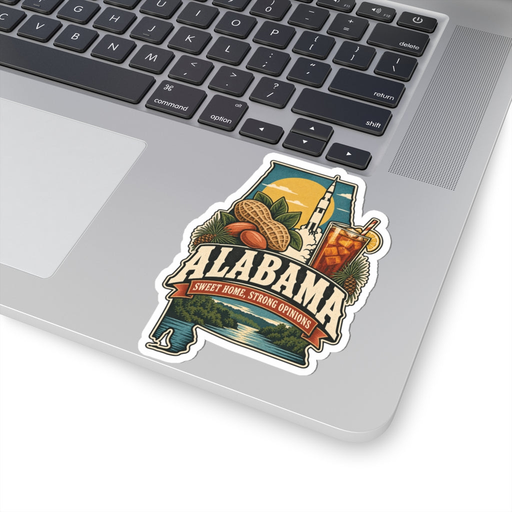 Alabama State Map Kiss-Cut Sticker — Vintage Scenic Landmark