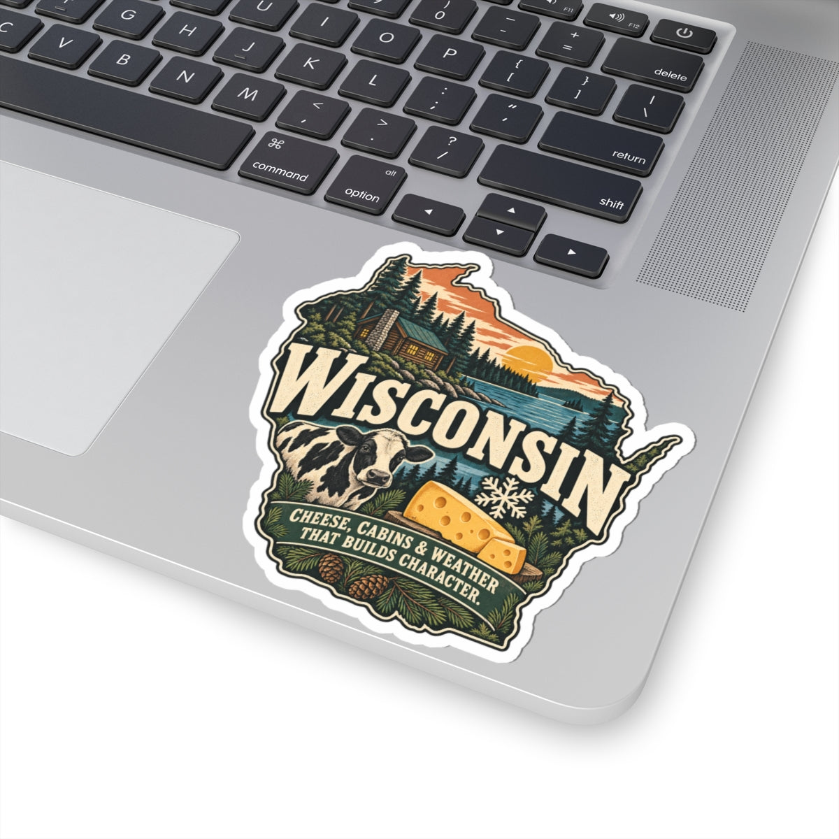 Wisconsin State Map Kiss-Cut Sticker — Vintage Scenic Landmark