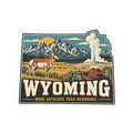 Wyoming State Map Kiss-Cut Sticker — Vintage Scenic Landmark