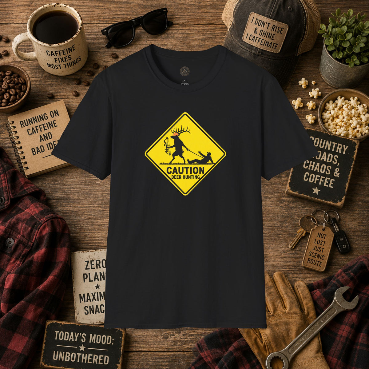 Caution Deer Hunting - Hunter Road Sign Tee