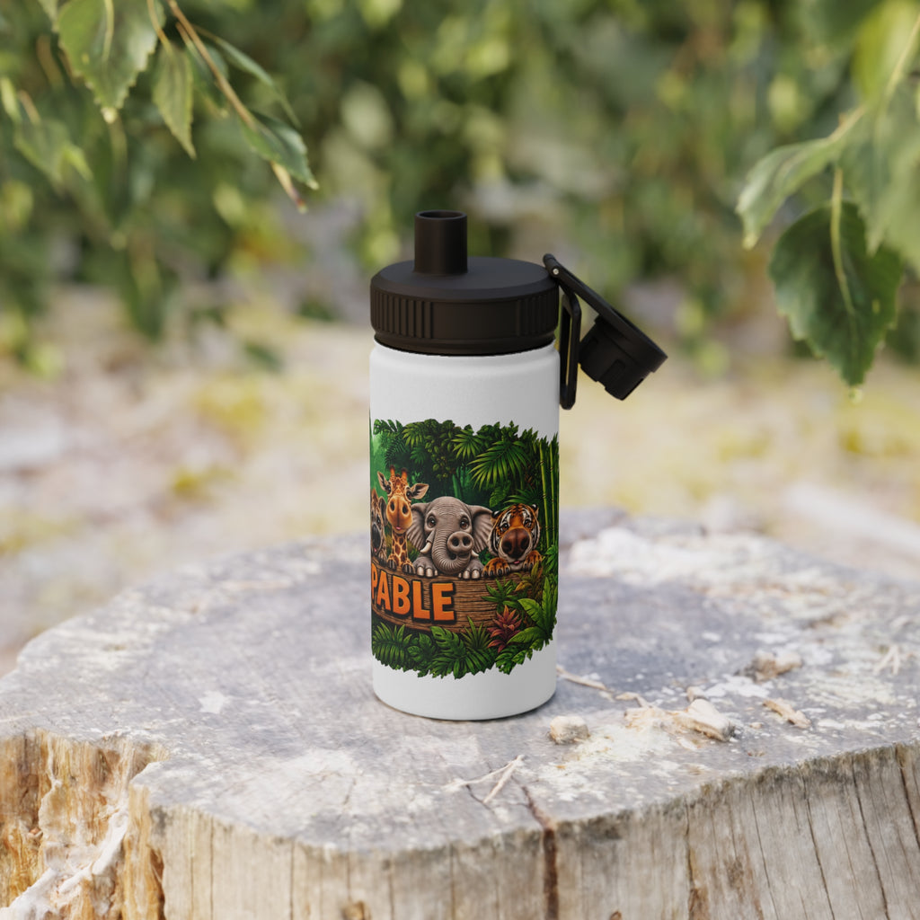 Zoopals Jungle Animals Stainless Steel Water Bottle — Sports Lid, Kid-Friendly Zoo Animal Design