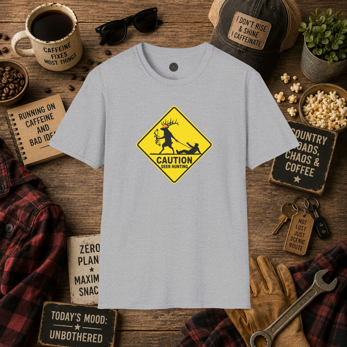 Caution Deer Hunting - Hunter Road Sign Tee