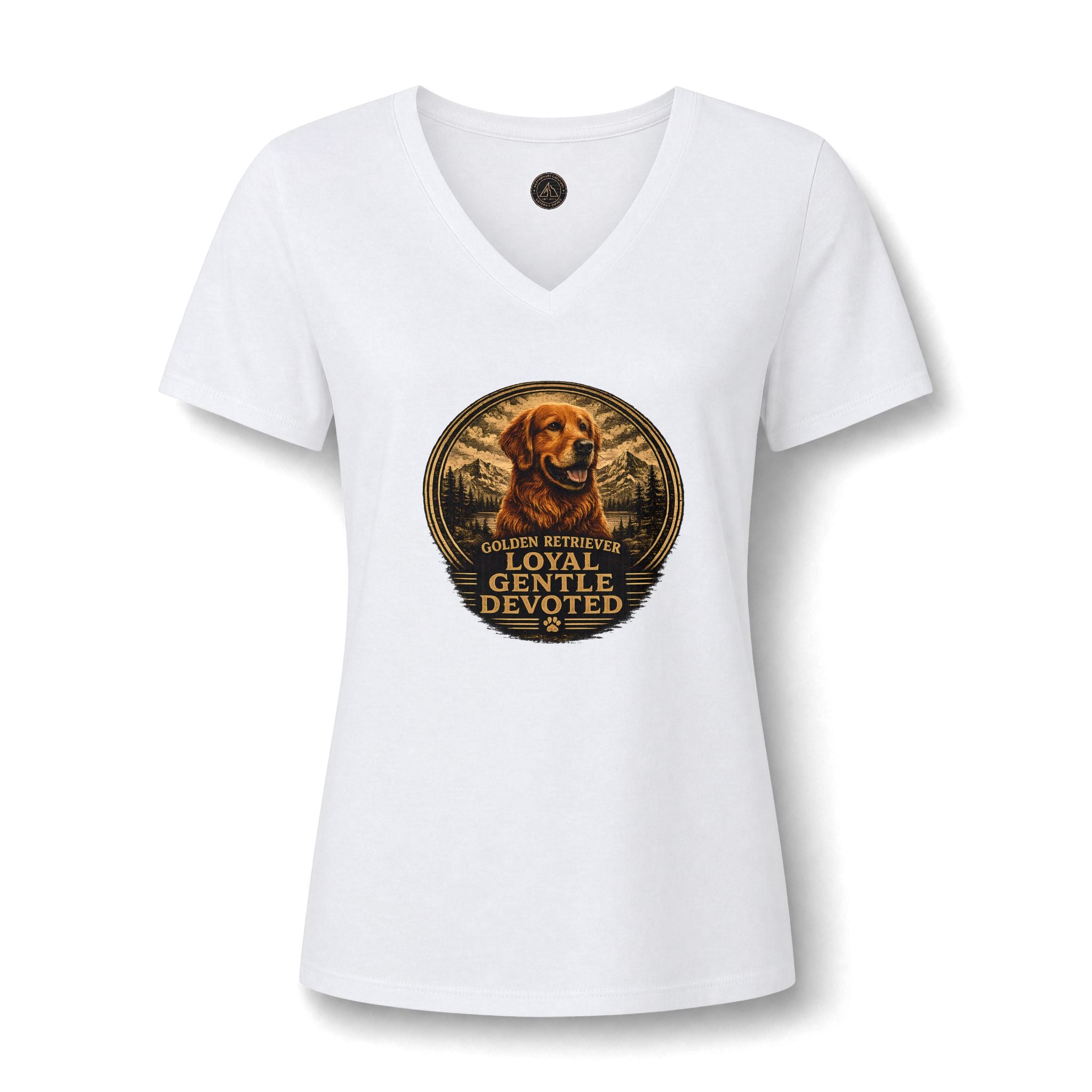Golden Retriever V-Neck Tee — "Loyal Gentle Devoted" Dog Lover Shirt