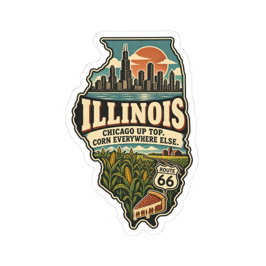 Illinois State Map Kiss-Cut Sticker — Vintage Scenic Landmark