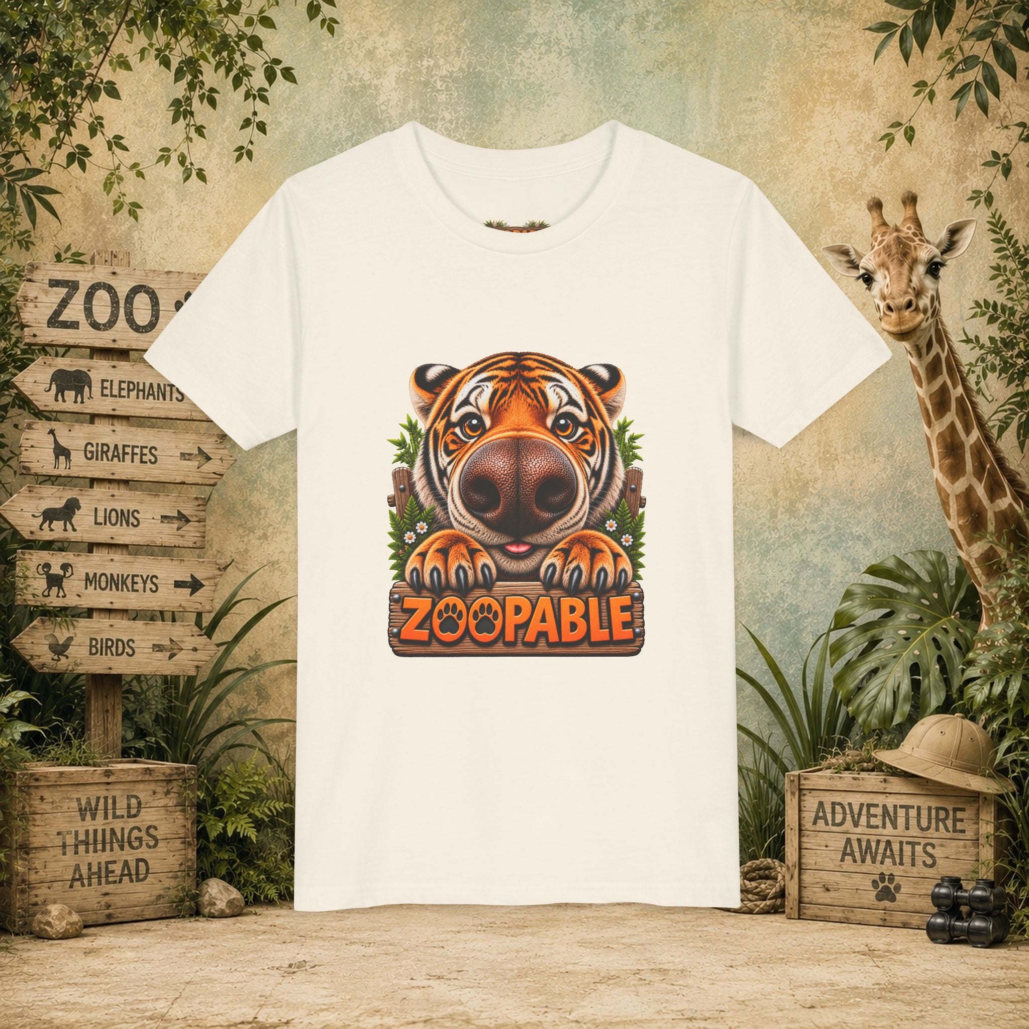 Youth Tiger Tee — "Zoopable" Cute Cartoon Wildlife Kids Shirt