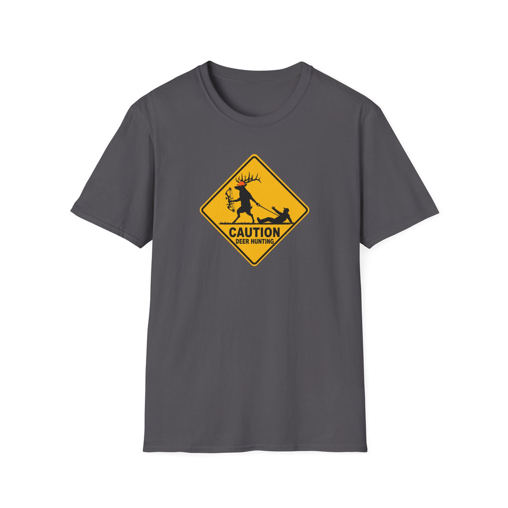 Caution Deer Hunting T-Shirt — Funny Hunter Road Sign Tee