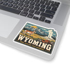 Wyoming State Map Kiss-Cut Sticker — Vintage Scenic Landmark