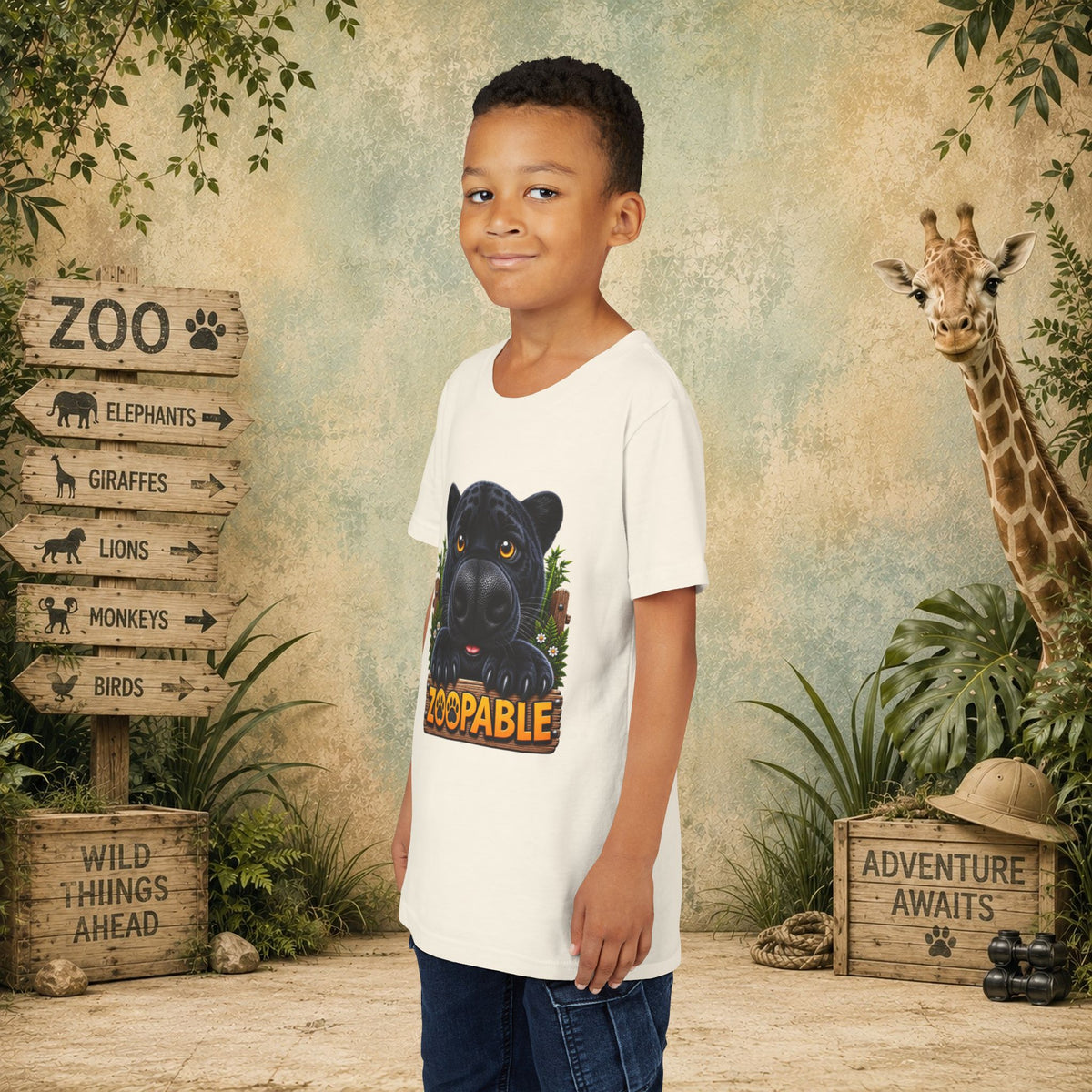 Youth Tee — Cute Black Panther "Zoopable" Kids Graphic T-Shirt