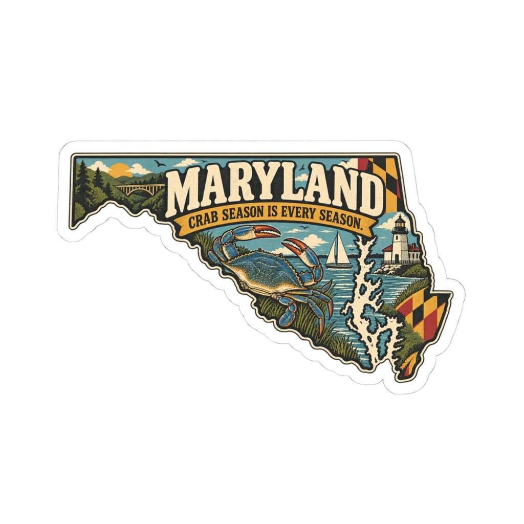Maryland State Map Kiss-Cut Sticker — Vintage Scenic Landmark