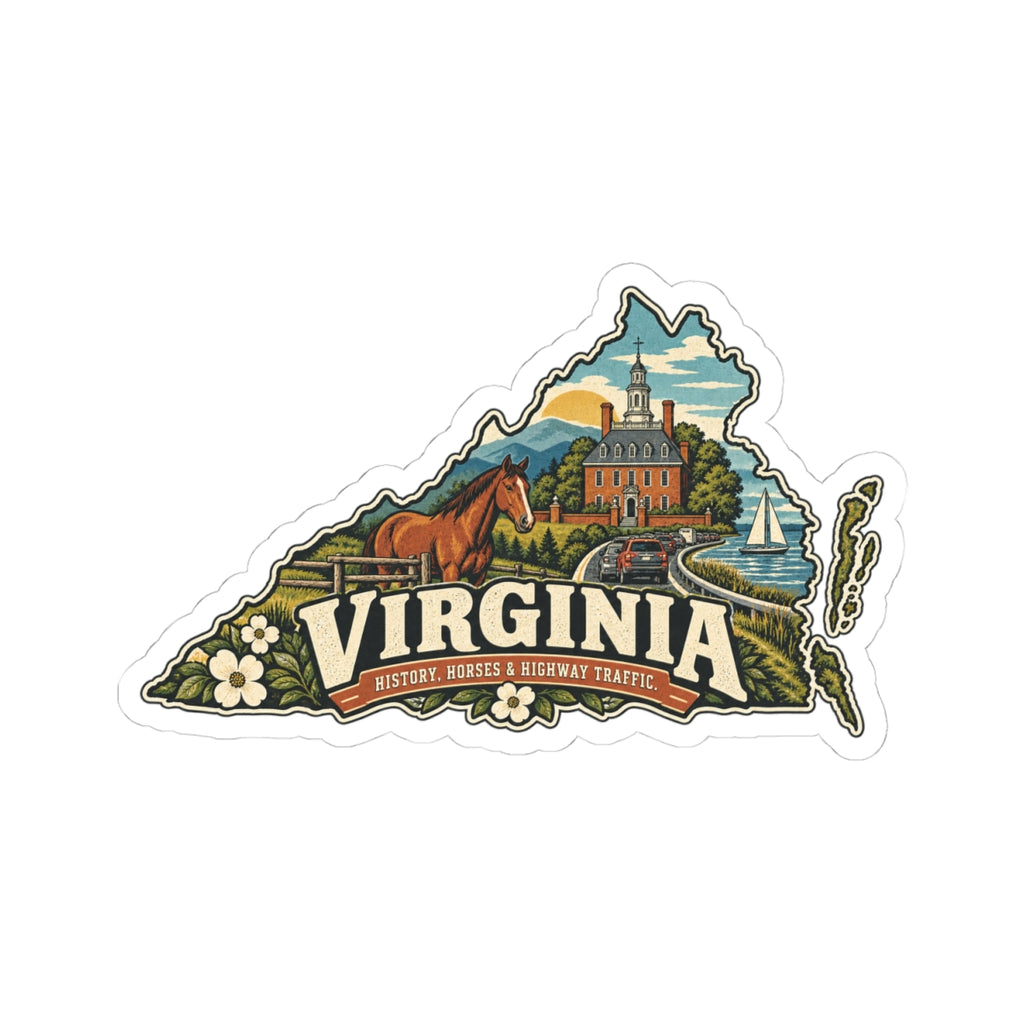 Virginia State Map Kiss-Cut Sticker — Vintage Scenic Landmark