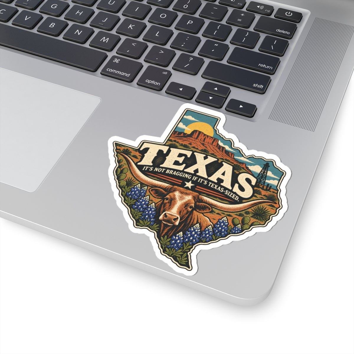 Texas State Map Kiss-Cut Sticker — Vintage Scenic Landmark