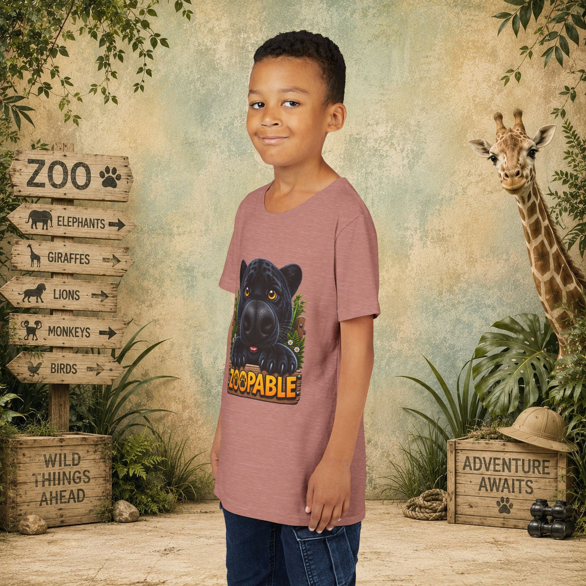 Youth Tee — Cute Black Panther "Zoopable" Kids Graphic T-Shirt